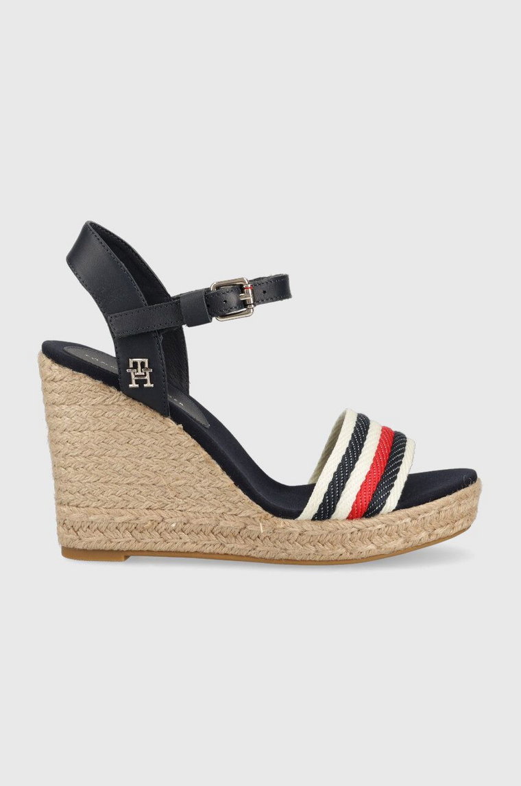 Tommy Hilfiger sandały CORPORATE WEDGE damskie kolor granatowy na koturnie FW0FW07086