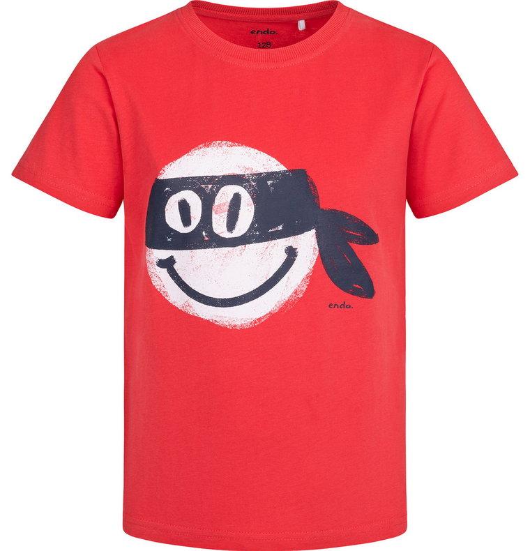 T-shirt dziecięcy chłopięcy bawełniany czerwony 104 z buźką Ninja Endo