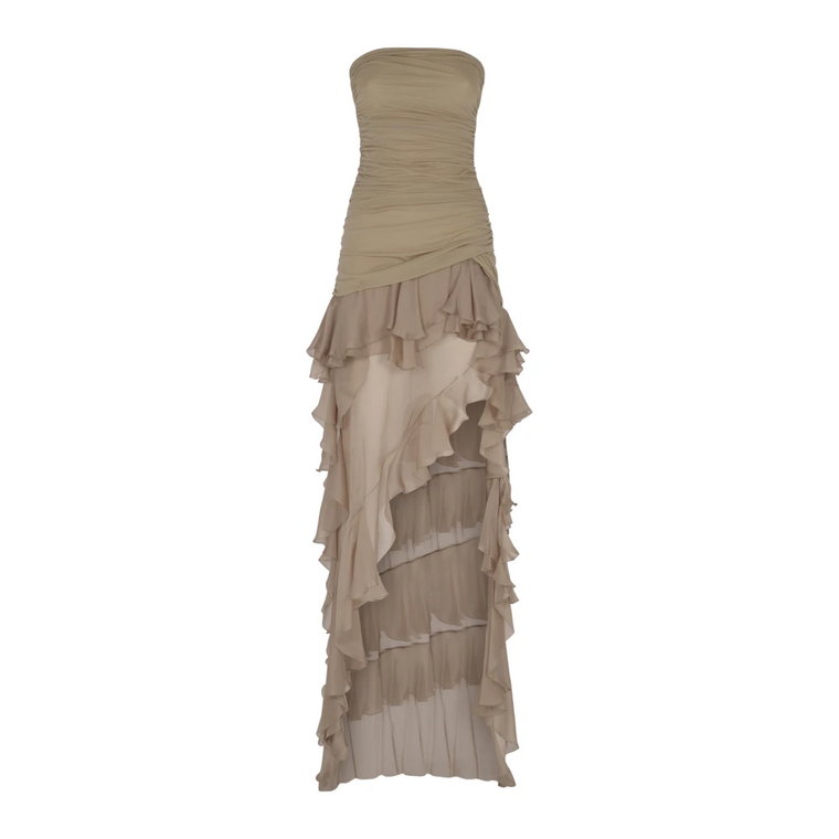 Sukienka z szyfonu z falbankami w beżu Blumarine