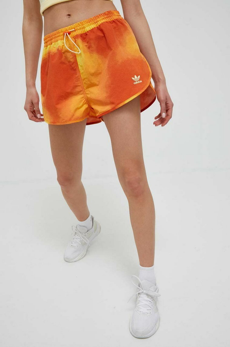adidas Originals szorty damskie kolor pomarańczowy wzorzyste high waist