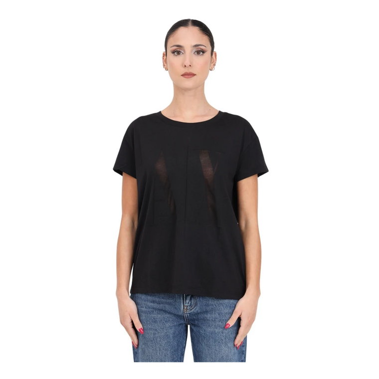 Czarna Koszulka z Logo Transparentna Regular Fit Armani Exchange