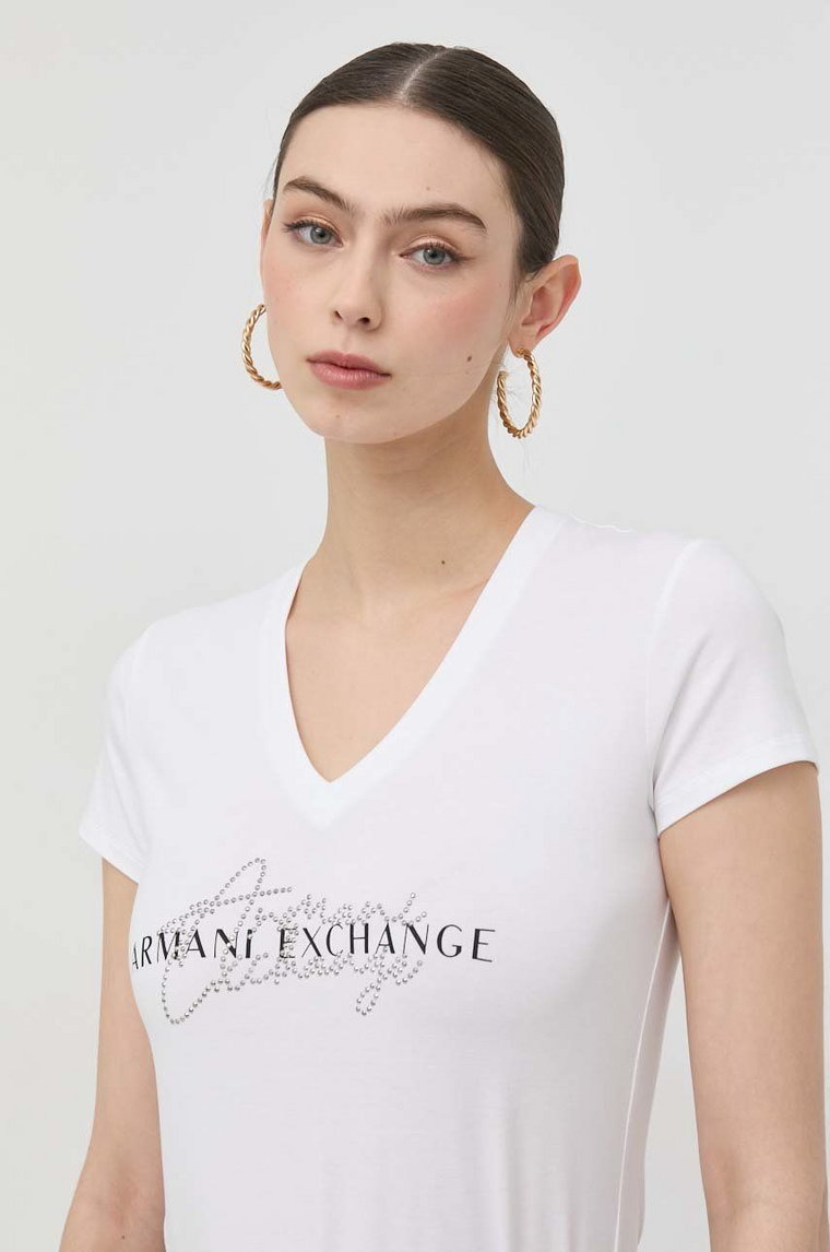 Armani Exchange t-shirt damski kolor biały