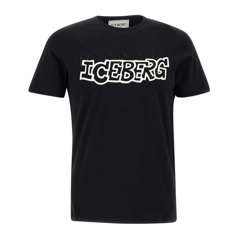 Czarna bawełniana koszulka z kreskówkowym logo Iceberg