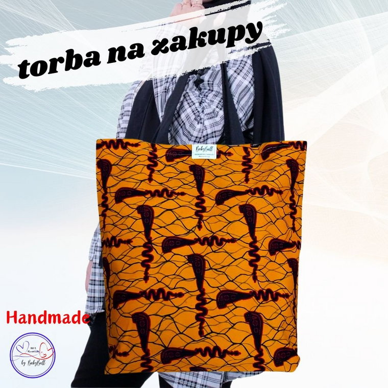 Torba na zakupy bawełniana kolorowa EKO siatka shopperka Handmade - POMARAŃCZOWA