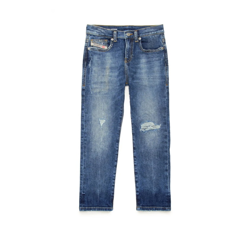Średnio niebieskie proste jeansy z przetarciami - 2020 D-Viker Diesel