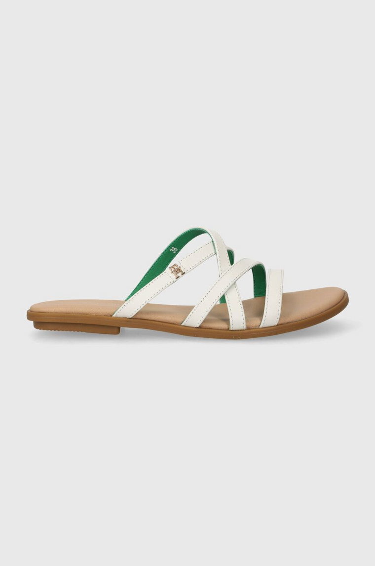 Tommy Hilfiger klapki skórzane TH STRAP FLAT SANDAL damskie kolor beżowy FW0FW08067