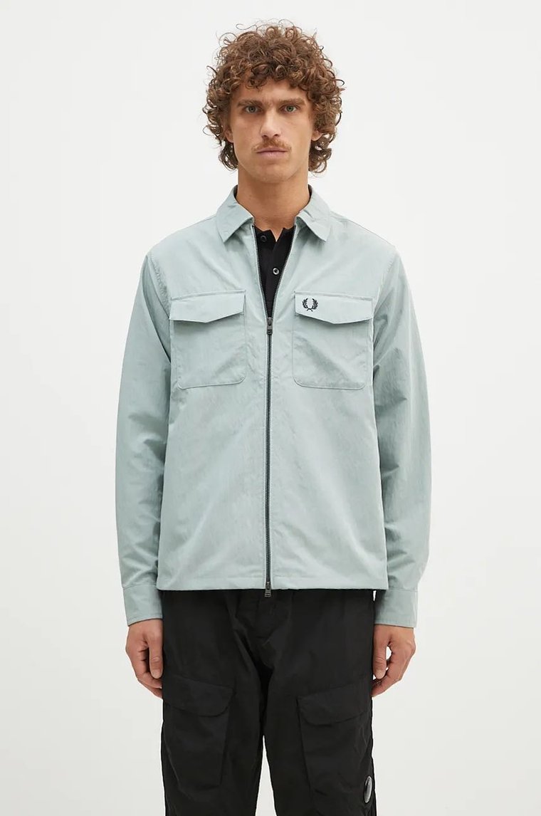 Fred Perry kurtka Pocket Overshirt męska kolor turkusowy przejściowa M5684.959