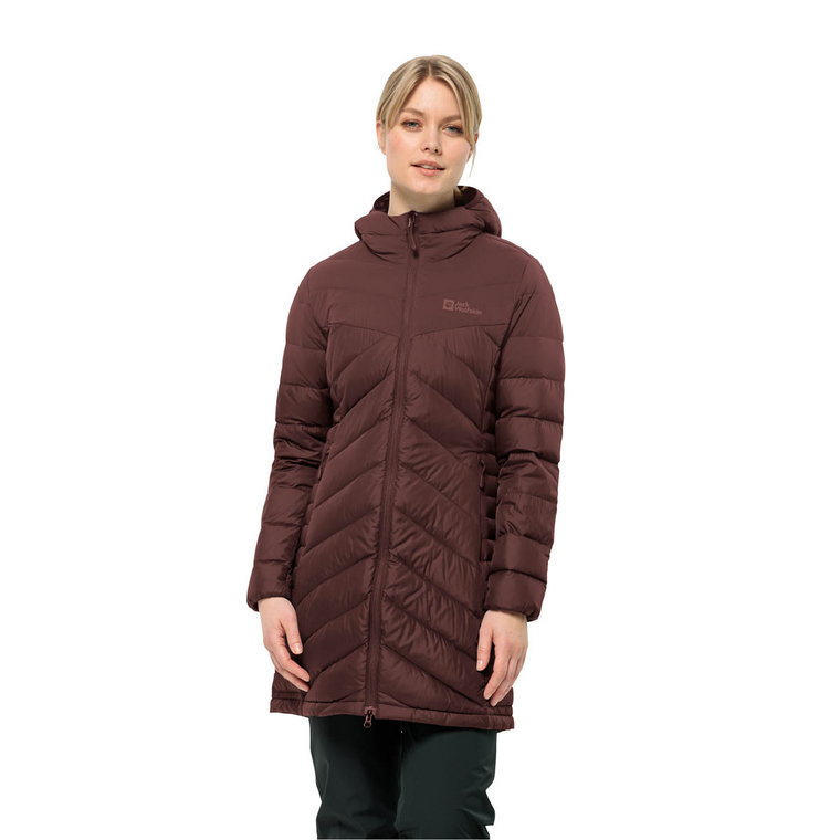 Damski płaszcz puchowy Jack Wolfskin TUNDRA DOWN COAT W dark maroon - XS