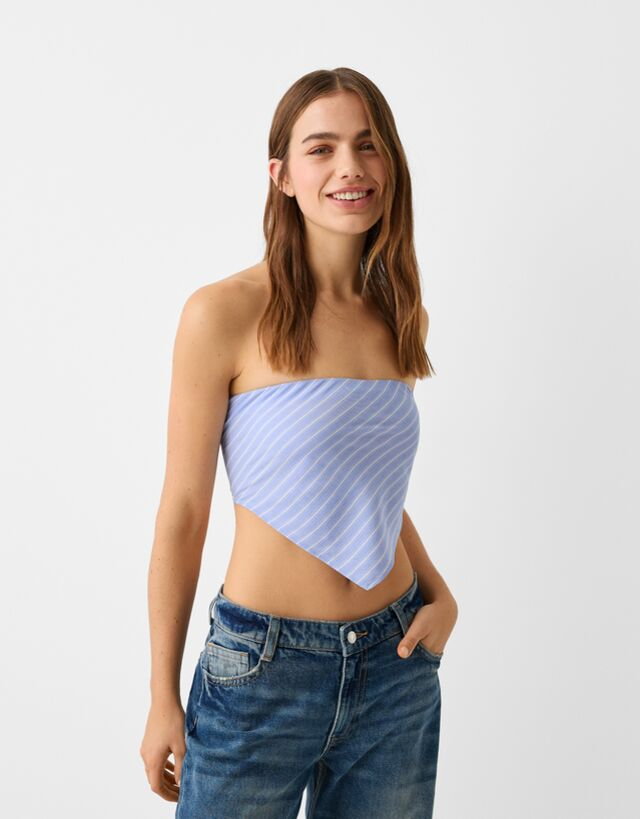 Bershka Top W Stylu Chusty W Prążki Kobieta Xs Jasnoniebieski