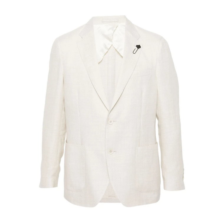 Ivory Wełniany Linen Jacket Peak Revers Lardini