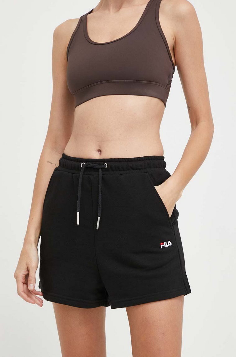 Fila szorty damskie kolor czarny gładkie high waist