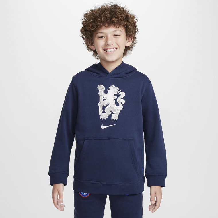 Bluza piłkarska z kapturem dla dużych dzieci (chłopców) Nike Chelsea F.C. Club - Niebieski