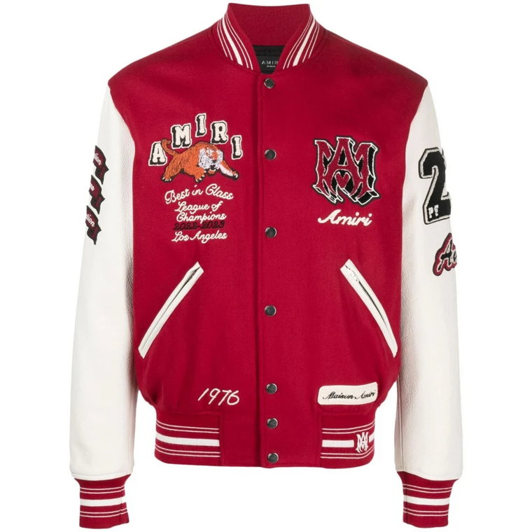 Czerwona kurtka bomberka Varsity z Vintage Teddy Patches Amiri