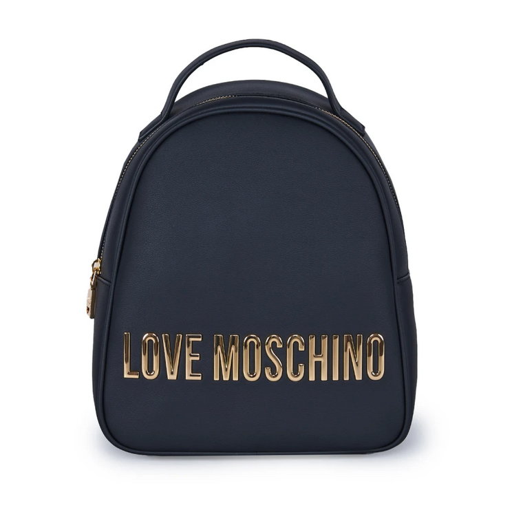 Czarny Plecak z Ekoskóry z Złotym Logiem Love Moschino