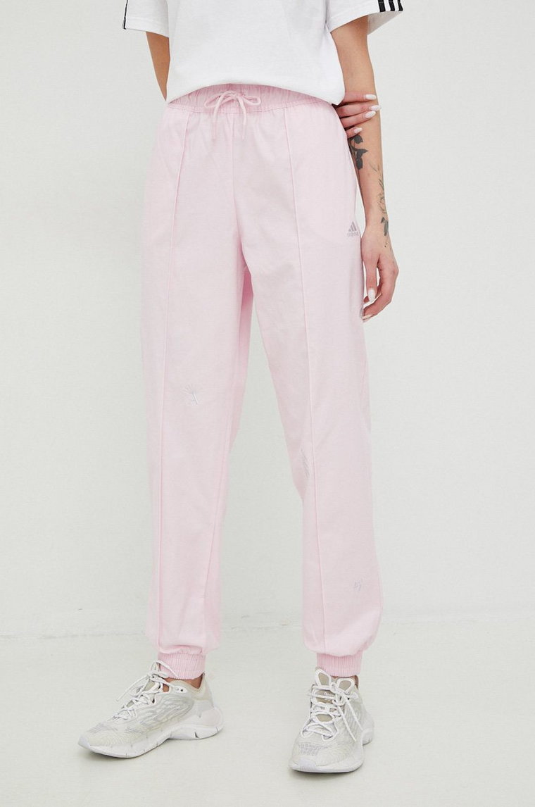adidas spodnie bawełniane damskie kolor różowy z aplikacją