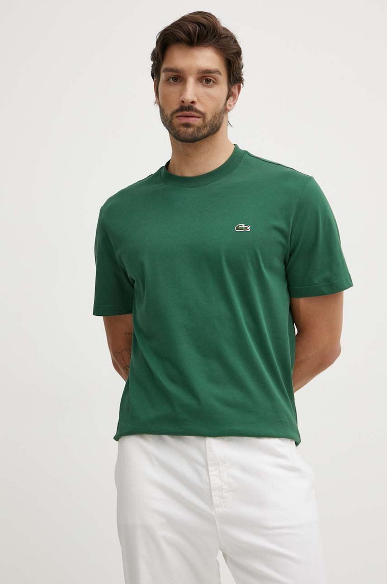 Lacoste t-shirt bawełniany męski kolor zielony gładki