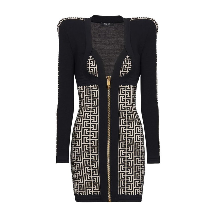 Monogramowa dzianinowa sukienka bodycon Balmain