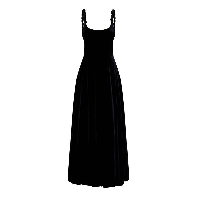 Czarna Sukienka z Rozszerzanym Dolem i Skręconymi Ramiączkami Emporio Armani