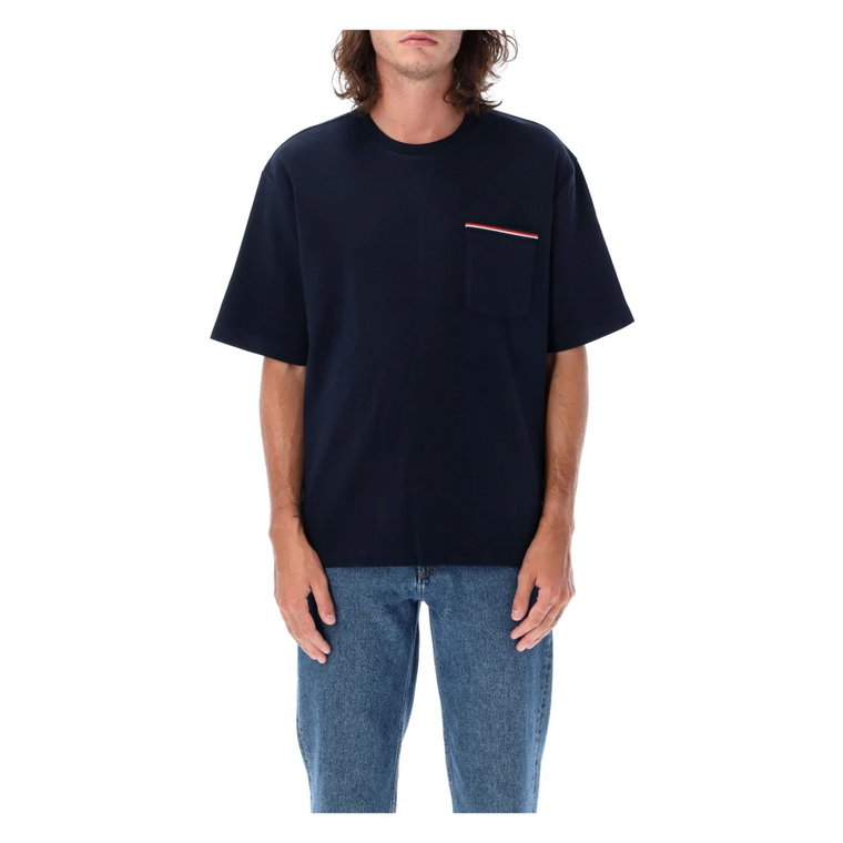 Granatowy Oversize T-shirt z Kieszenią Thom Browne