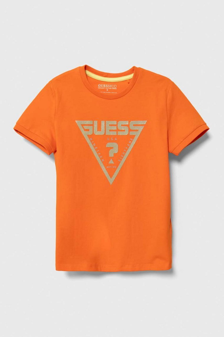 Guess t-shirt dziecięcy kolor pomarańczowy z nadrukiem