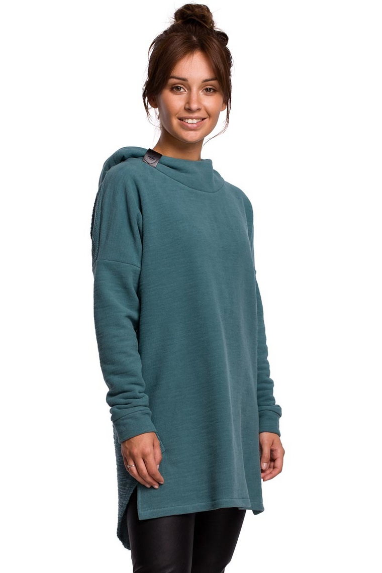 Nierozpinana Asymetryczna Bluza z Kapturem - Zielona