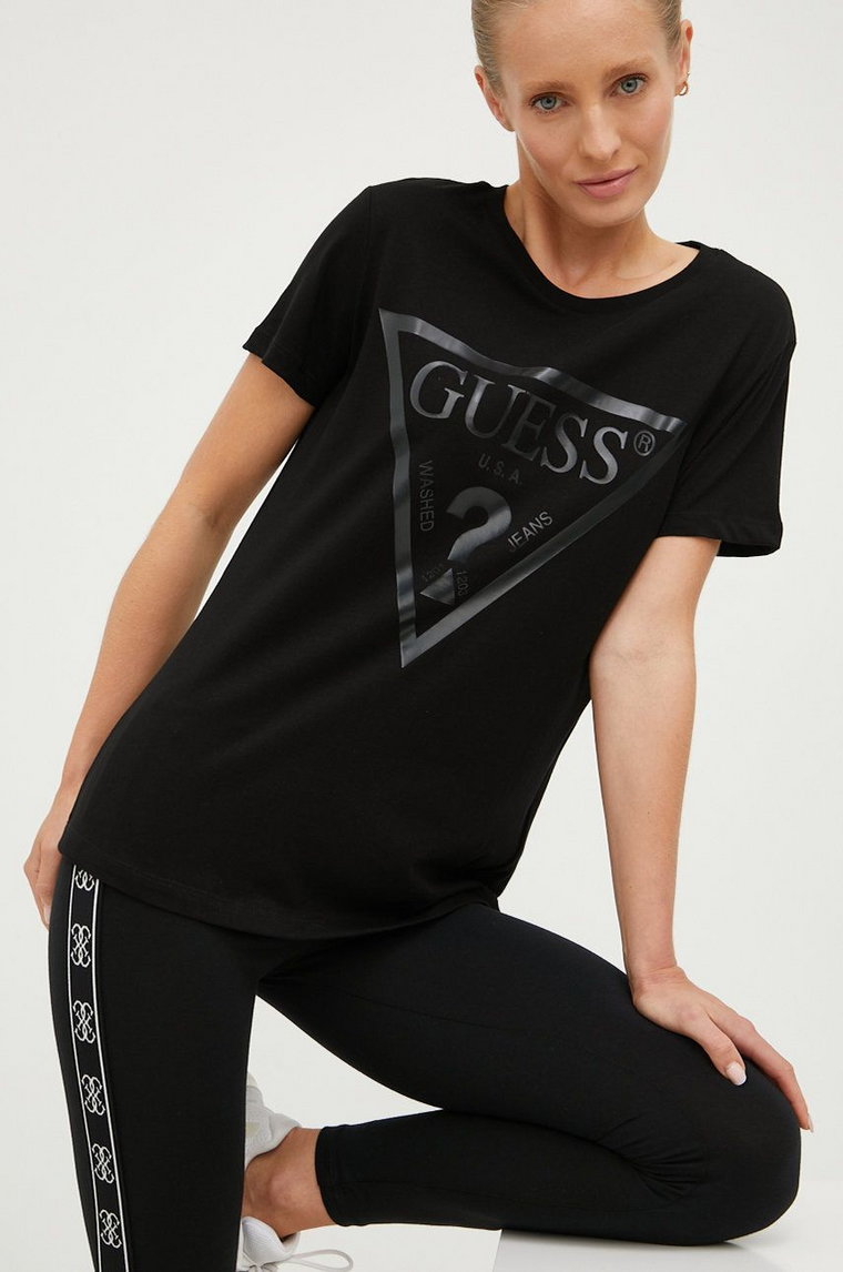 Guess t-shirt bawełniany ADELE kolor czarny V2YI07 K8HM0