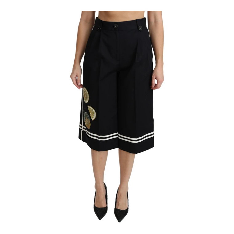 Czarne spodnie z cytrynowymi ozdobami i wysokim stanem Dolce & Gabbana