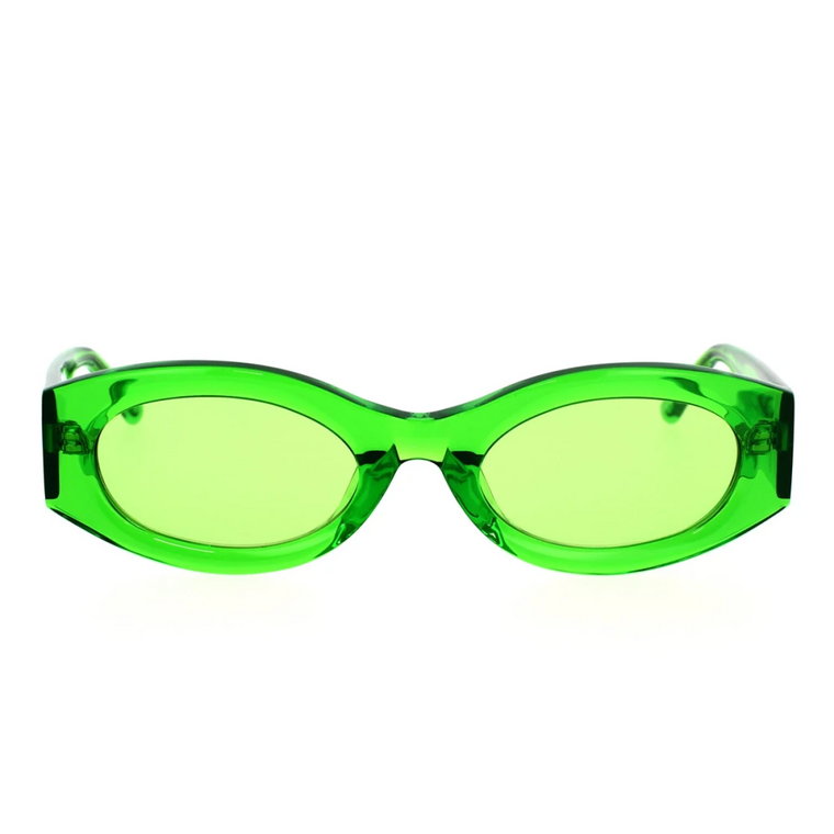 Zielone okulary przeciwsłoneczne o kształcie owalnym z srebrnym logo The Attico