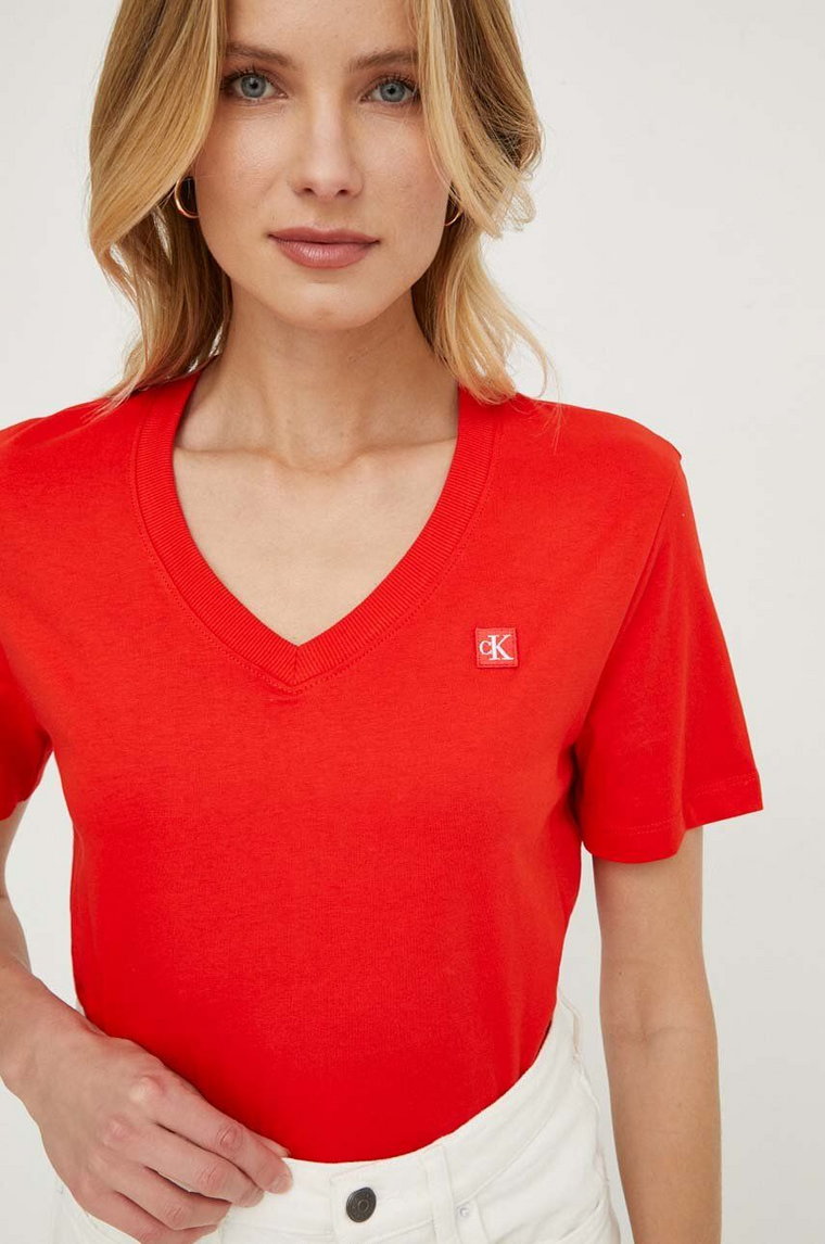 Calvin Klein Jeans t-shirt bawełniany damski kolor czerwony