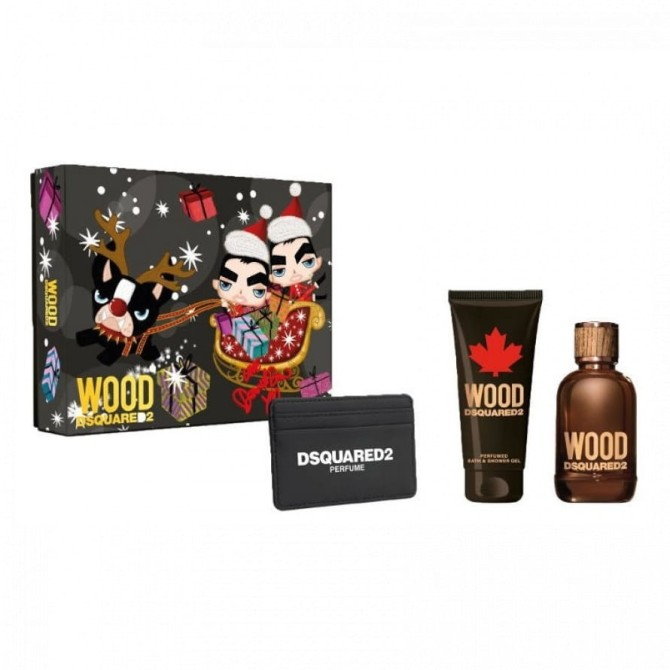 Dsquared2 Wood Pour Homme zestaw woda toaletowa spray 100ml + żel pod prysznic 100ml + portfel na karty