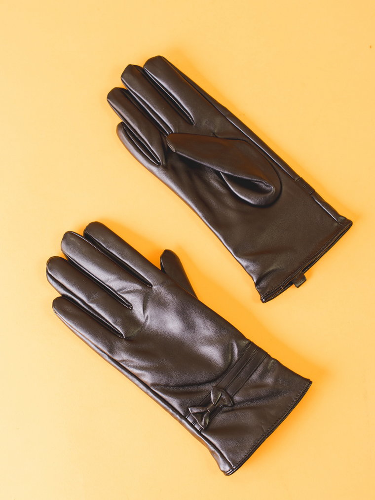 Rękawiczki damskie ze skóry ekologicznej Shelovet z kokardką