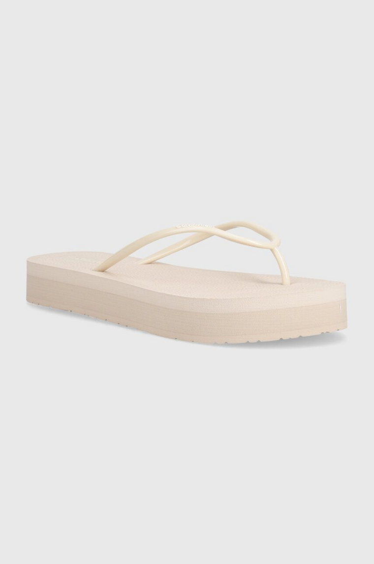 Calvin Klein japonki FLATFORM FF DEBOSS LOGO TPU damskie kolor szary na platformie HW0HW01977