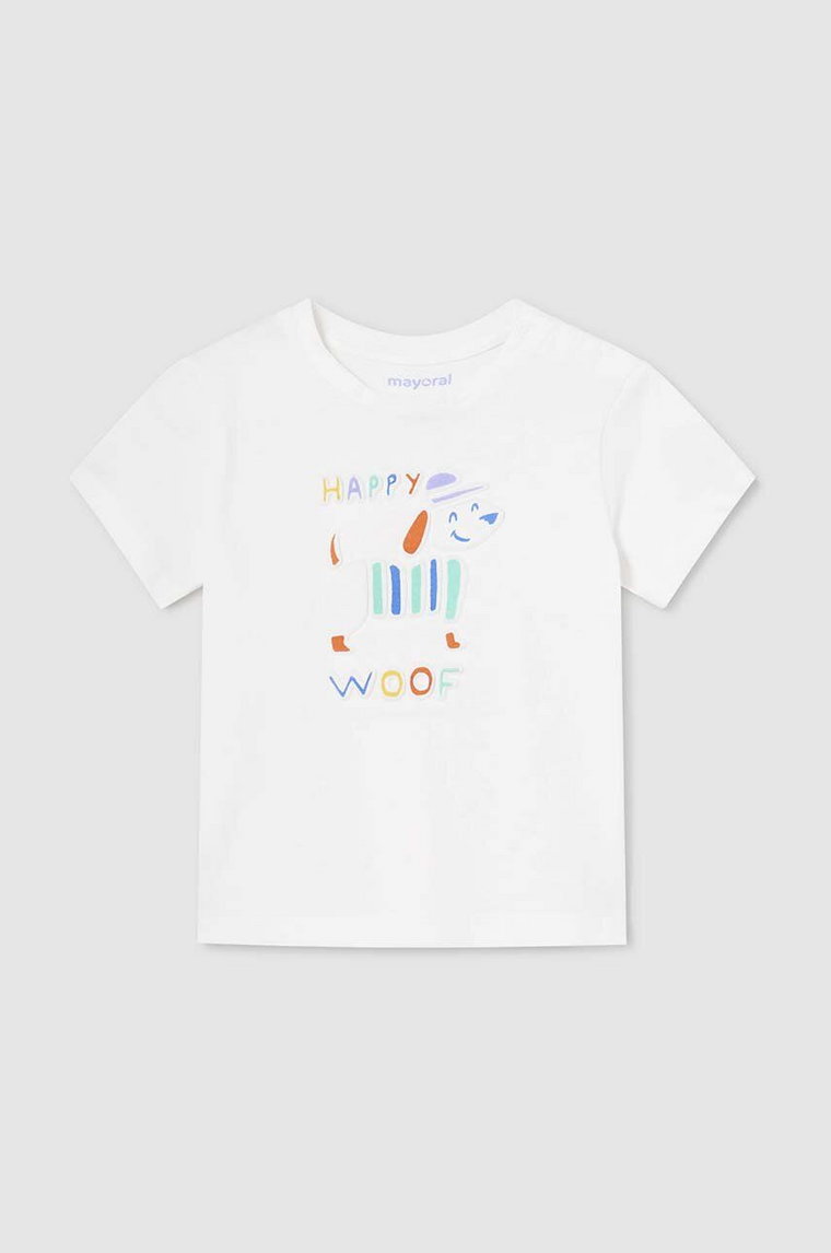 Mayoral t-shirt bawełniany niemowlęcy kolor beżowy wzorzysty
