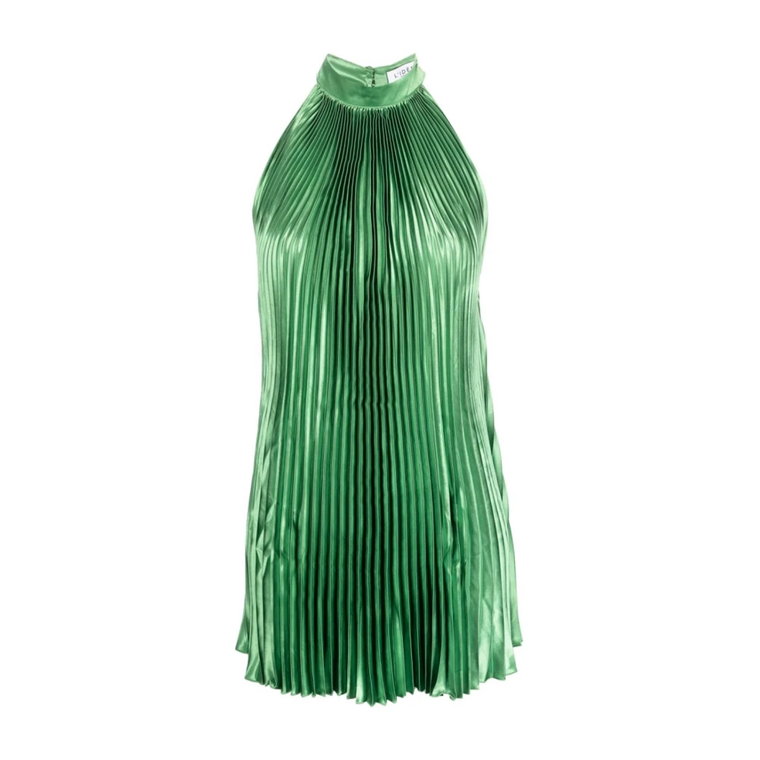 Zielona Plisowana Sukienka z Dekoltem na Szyi L'idée