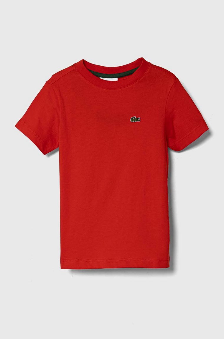 Lacoste t-shirt bawełniany dziecięcy kolor czerwony gładki