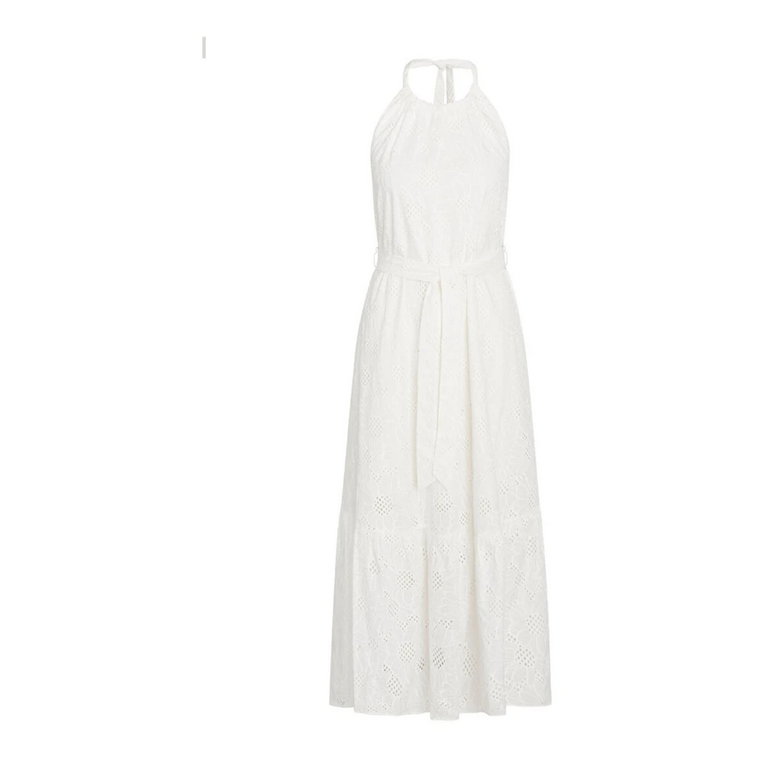 Biała Koronkowa Sukienka z Dekoltem na Szyi Bruuns Bazaar