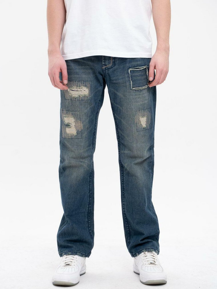 Spodnie Jeansowe Z Uszkodzeniami Slim Royal Blue Flap Pocket Niebieskie
