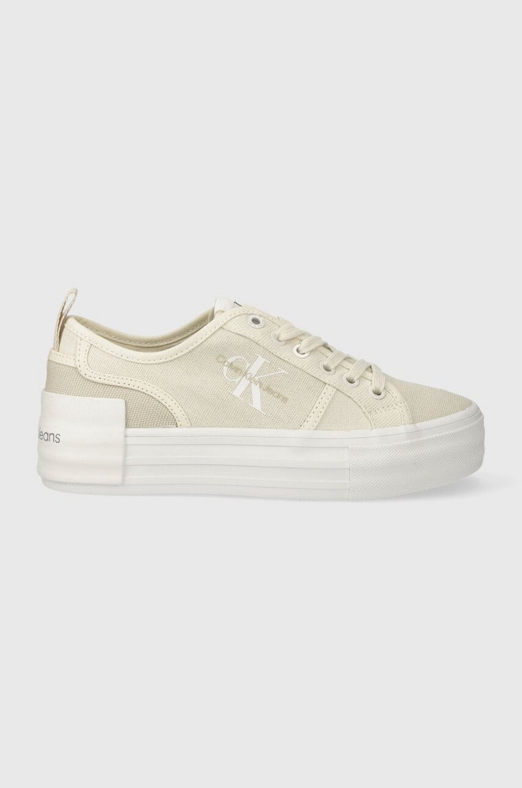 Calvin Klein Jeans tenisówki BOLD VULC FLATF LOW CS ML BTW damskie kolor beżowy YW0YW01412