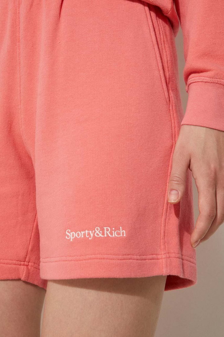 Sporty & Rich szorty Serif Logo Soft Gym damskie kolor różowy gładkie high waist SH007S402SC