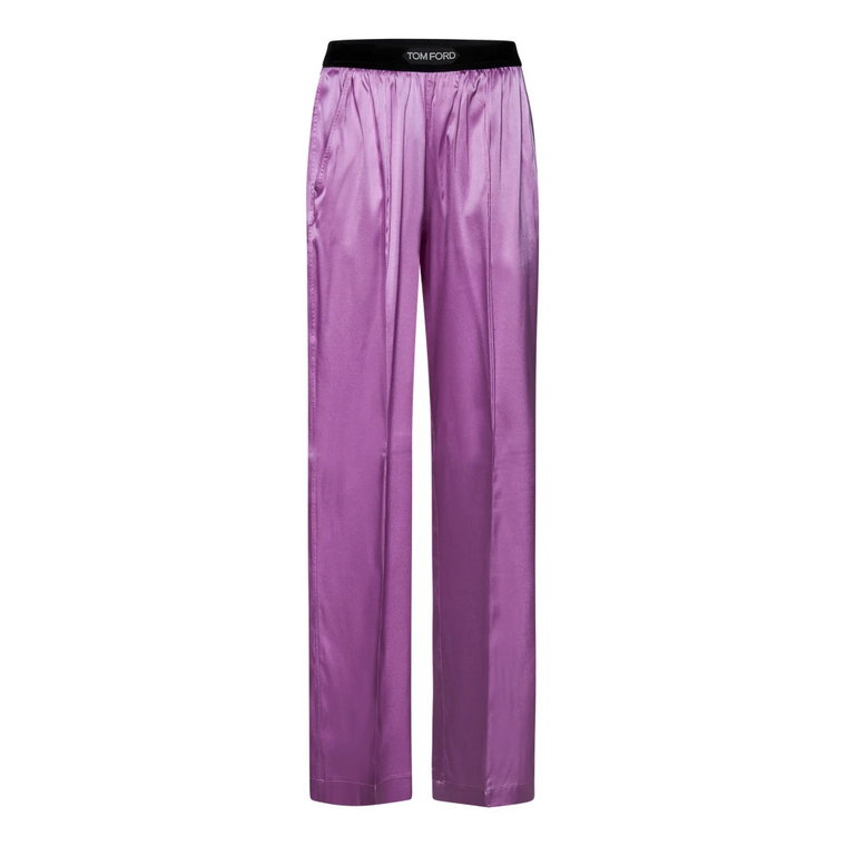 Fioletowe Jedwabne Spodnie z Elastycznym Paskiem Tom Ford