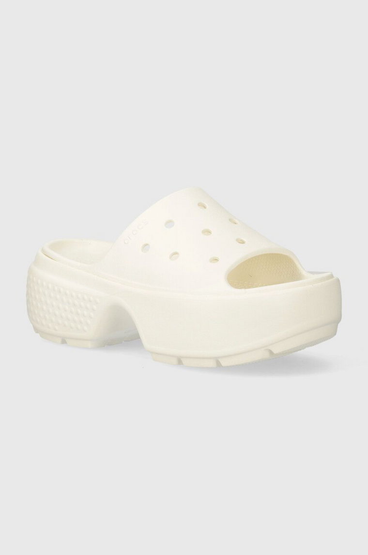 Crocs klapki Stomp Slide damskie kolor beżowy na platformie 209346