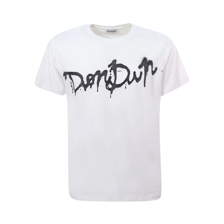 Biała Koszulka z Okrągłym Dekoltem i Kontrastowym Logo Dondup