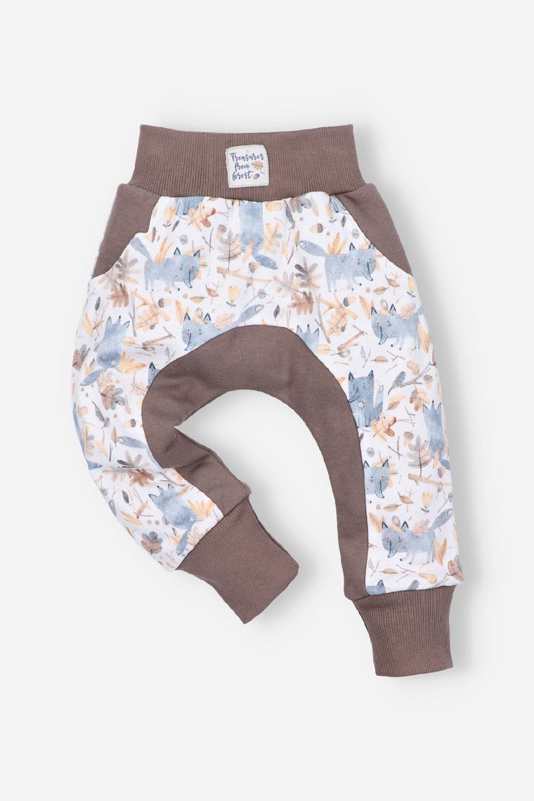 Spodnie niemowlęce z bawełny organicznej dla chłopca- z liskami