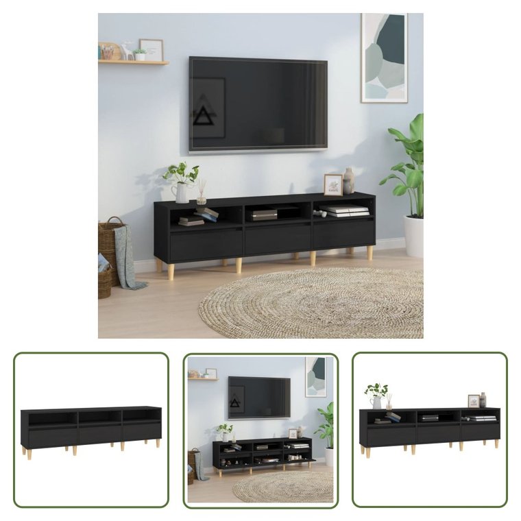 The Living Store Szafka pod TV - czarna - 150x30x44 -5 cm - materiał drewnopochodny - Szafka RTV