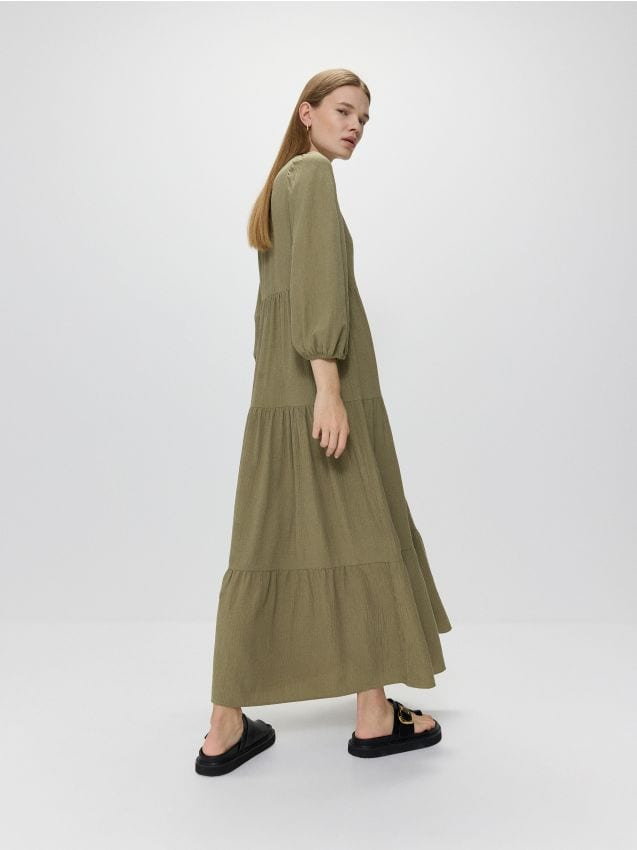 Reserved - Sukienka oversize z wiskozą i lnem - zielony
