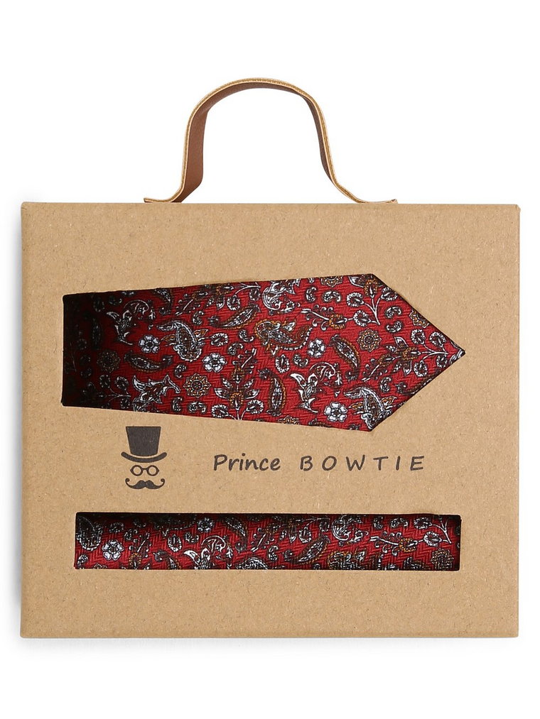 Prince BOWTIE - Krawat męski i poszetka z jedwabiu, czerwony