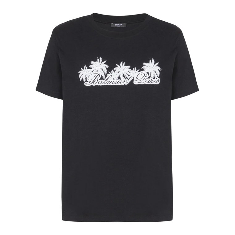 T-shirt z nadrukiem podpisu palmowego drzewa Balmain