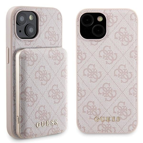 Zestaw Guess GUBPM5P15S4GEMGP iPhone 15 6.1" hardcase + Powerbank 5000mAh MagSafe różowy/pink 4G Metal Logo