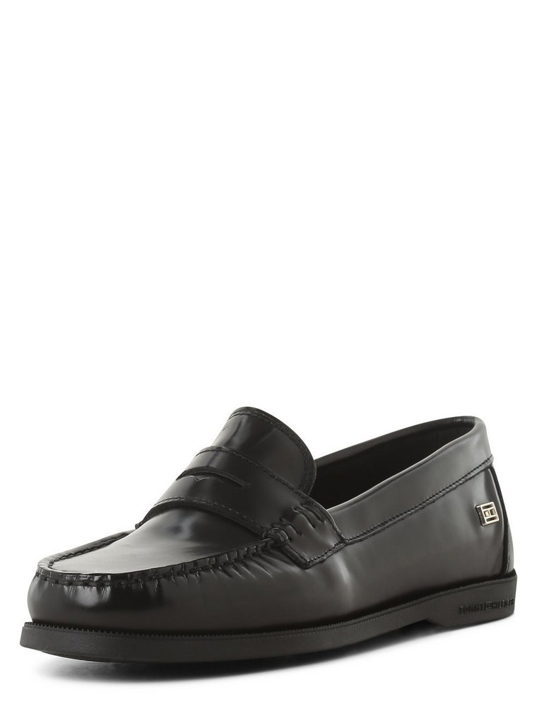 Tommy Hilfiger - Skórzane loafersy damskie, czarny