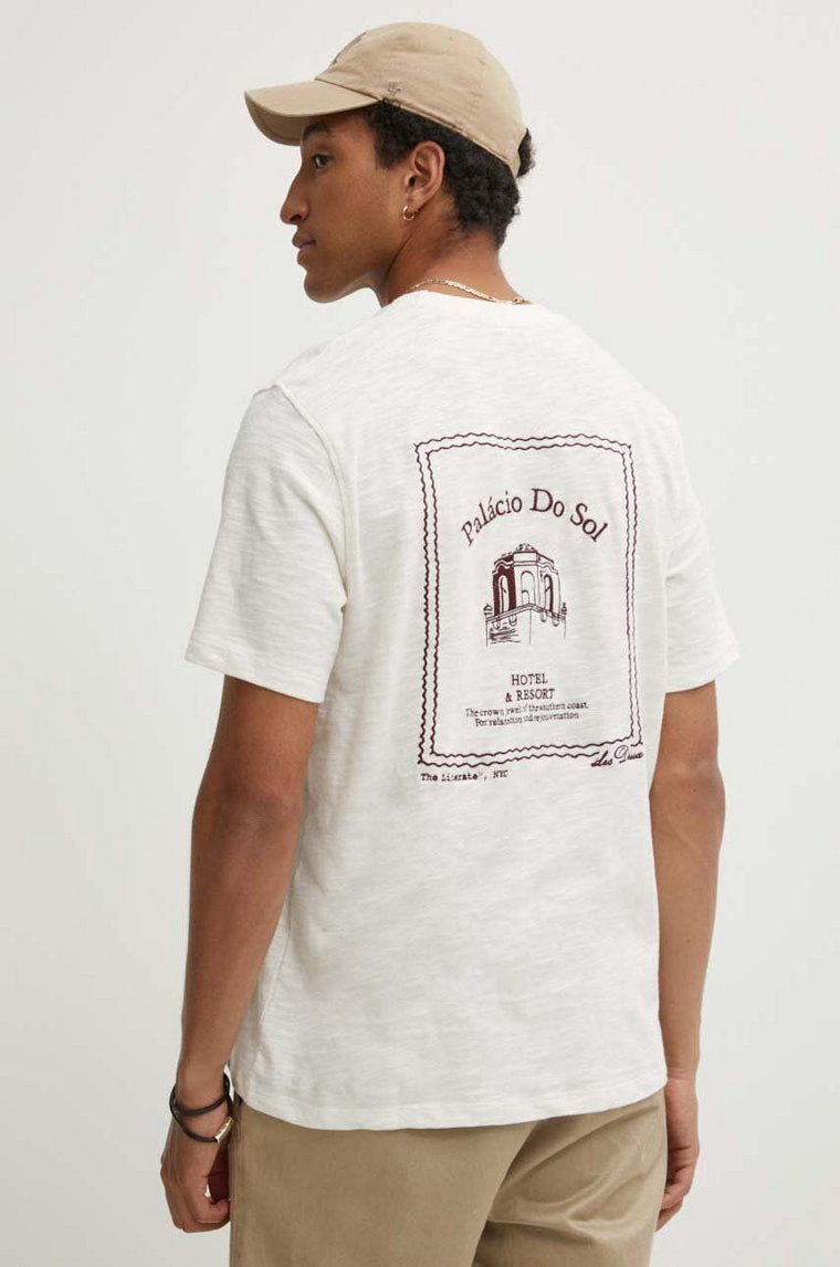 Les Deux t-shirt bawełniany męski kolor beżowy z aplikacją LDM101177